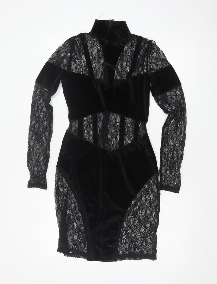 Simmi London Women's Black Lace Velvet Bodycon Dress Size 6