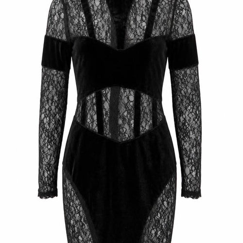 Simmi London Women's Black Lace Velvet Bodycon Dress Size 6