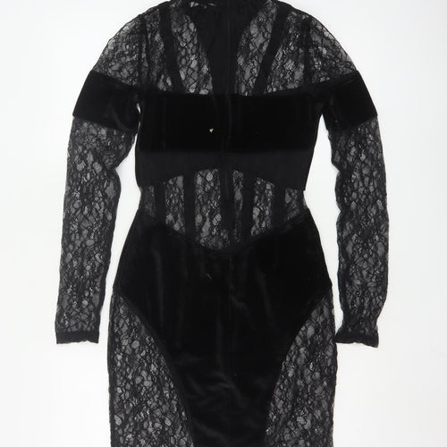 Simmi London Women's Black Lace Velvet Bodycon Dress Size 6