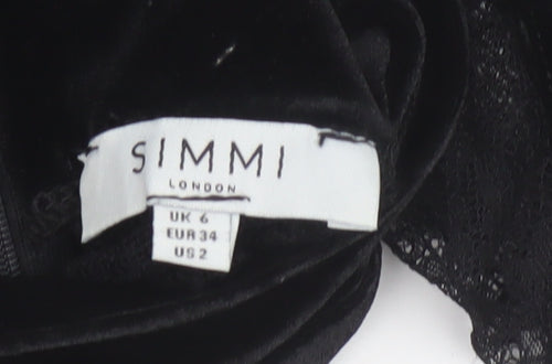 Simmi London Women's Black Lace Velvet Bodycon Dress Size 6