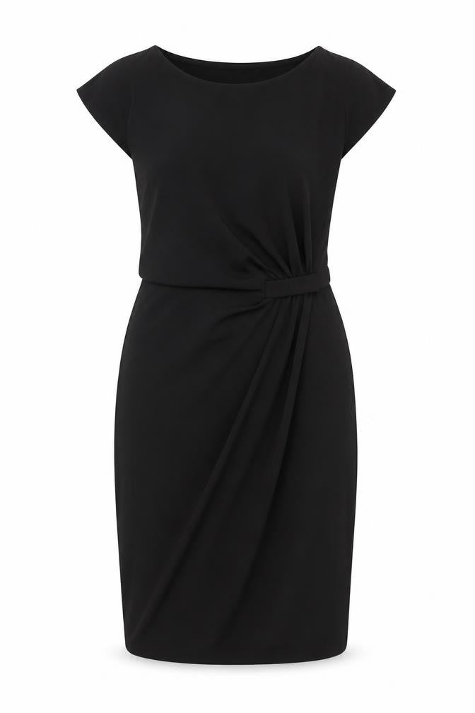 Front view of Marks & Spencer Women Black Sheath Belted Dress, size 14