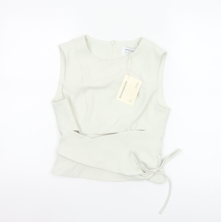 Peppermayo Women Ivory XS Wrap Woven Sleeveless Blouse