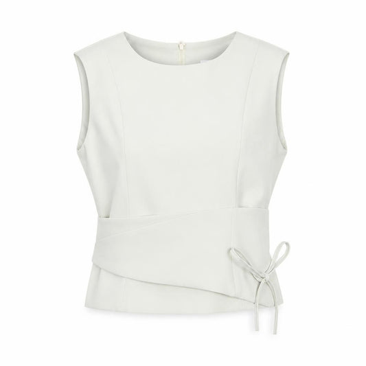 Front view of Peppermayo Women Ivory XS Wrap Woven Sleeveless Blouse