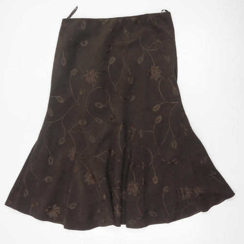 Bm Women Brown Floral Embroidered A-Line Midi Skirt Size 16