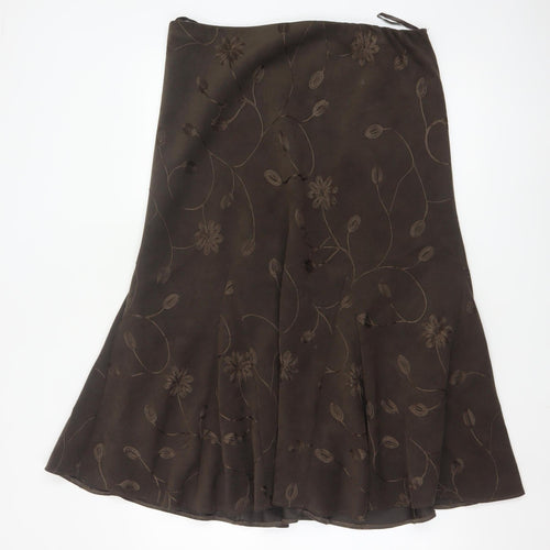 Bm Women Brown Floral Embroidered A-Line Midi Skirt Size 16