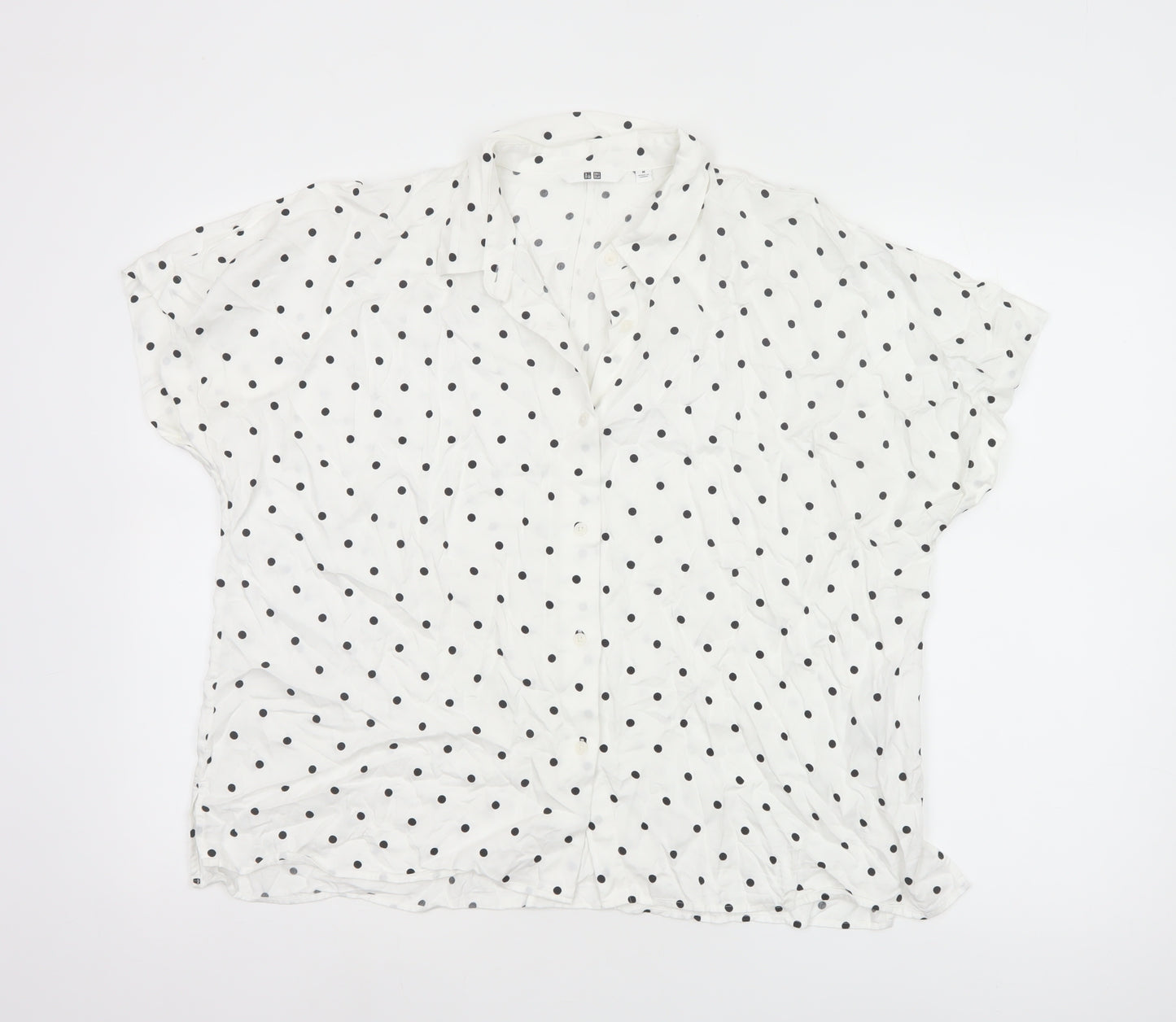 Uniqlo Women White Polka Dot Button-Up Shirt M Viscose