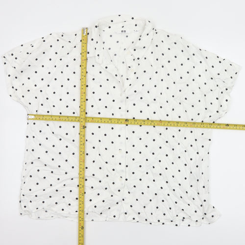 Uniqlo Women White Polka Dot Button-Up Shirt M Viscose