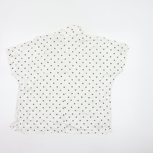 Uniqlo Women White Polka Dot Button-Up Shirt M Viscose