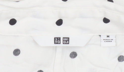 Uniqlo Women White Polka Dot Button-Up Shirt M Viscose
