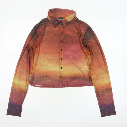 Motel Womens Multicoloured Mesh Collared Cropped Button-Up Shirt L