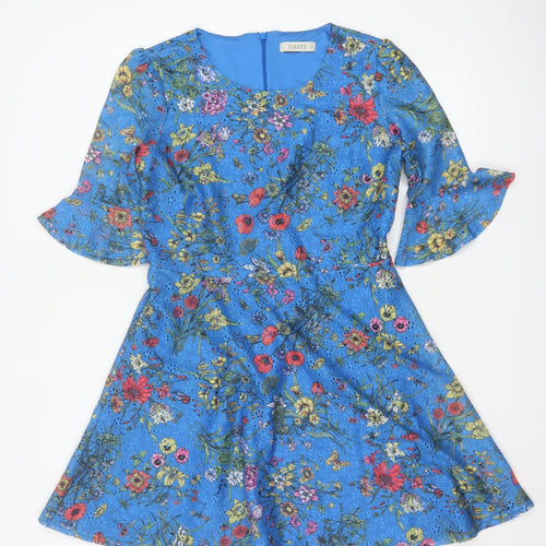Oasis Women Blue Floral A-Line Short Dress Size 12