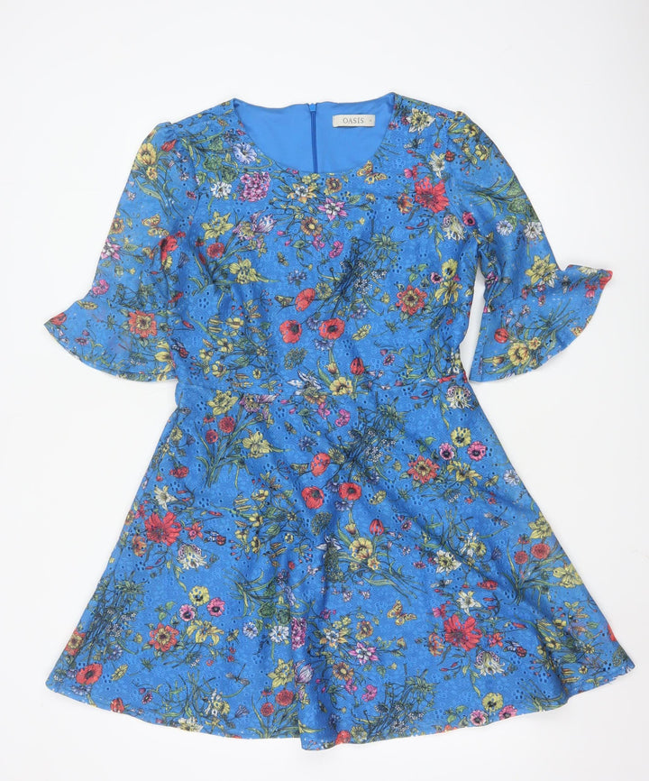 Oasis Women Blue Floral A-Line Short Dress Size 12