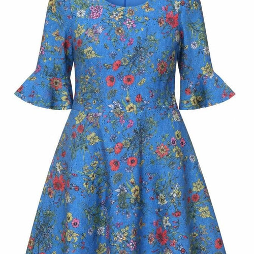 Oasis Women Blue Floral A-Line Short Dress Size 12