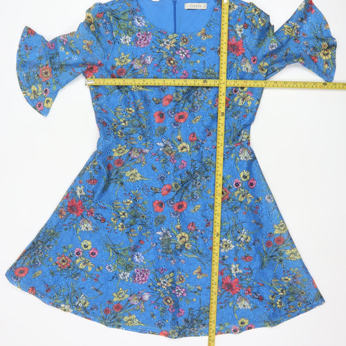 Oasis Women Blue Floral A-Line Short Dress Size 12