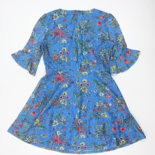 Oasis Women Blue Floral A-Line Short Dress Size 12