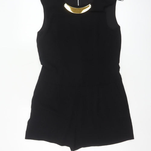 Zara Women Black Sleeveless Round Neck Playsuit Size 12