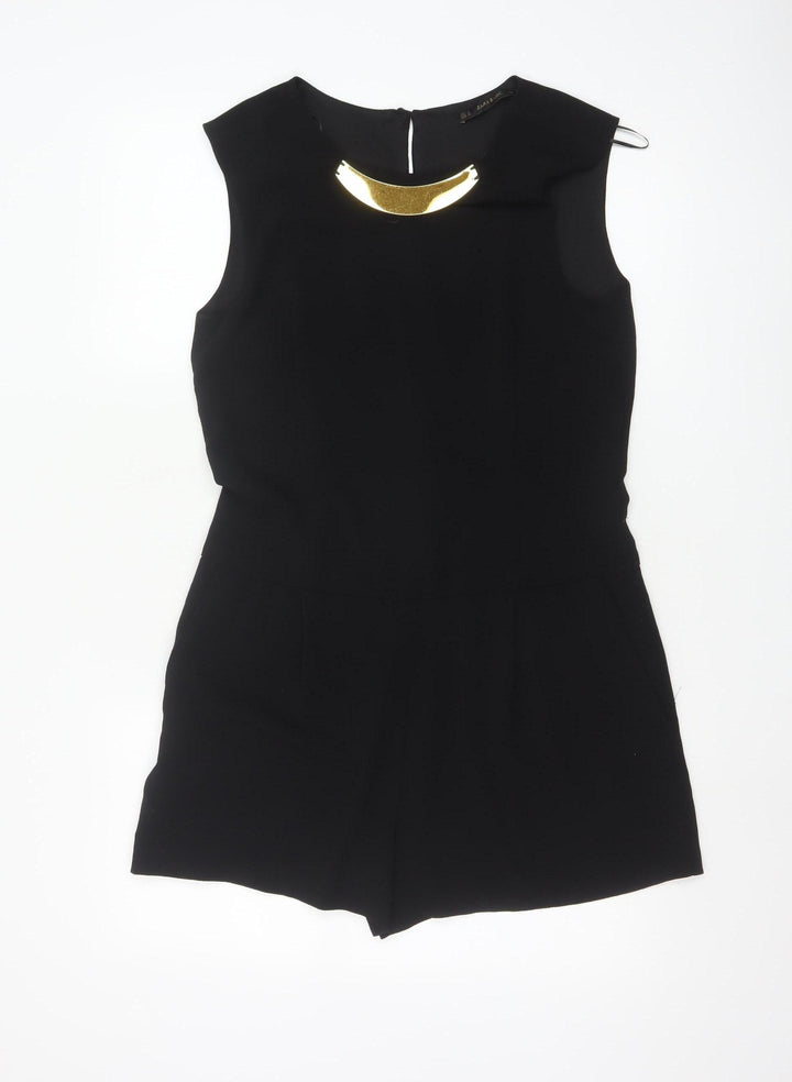 Zara Women Black Sleeveless Round Neck Playsuit Size 12