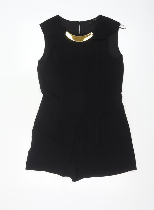 Zara Women Black Sleeveless Round Neck Playsuit Size 12