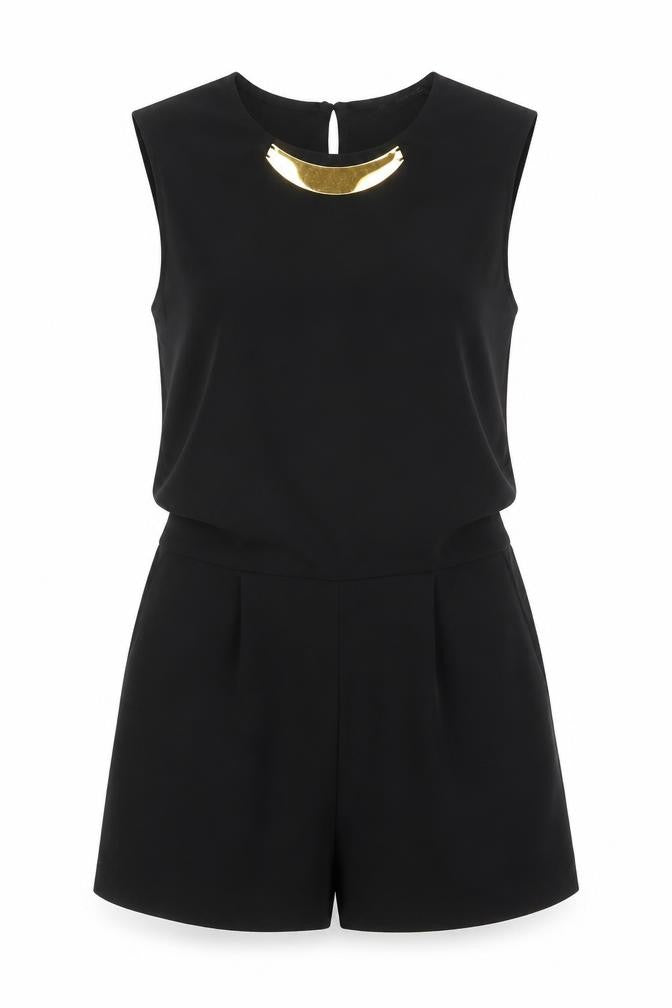 Zara Women Black Sleeveless Round Neck Playsuit Size 12