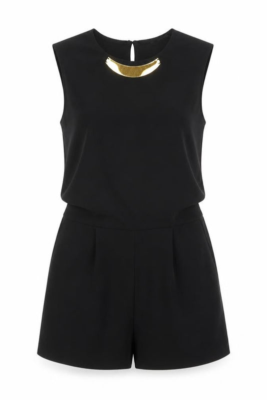 Zara Women Black Sleeveless Round Neck Playsuit Size 12