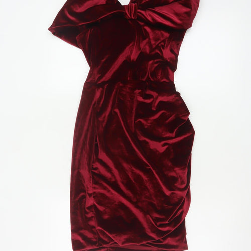 Club L London Women’s Red Velvet Off Shoulder Bodycon Dress Size 8
