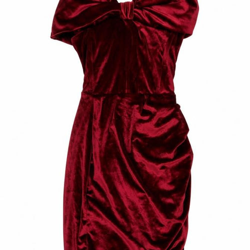 Club L London Women’s Red Velvet Off Shoulder Bodycon Dress Size 8