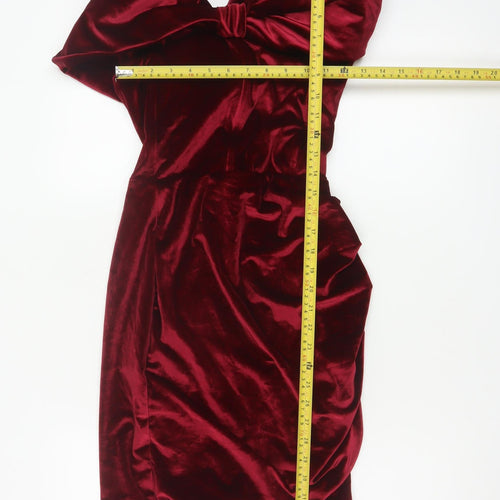 Club L London Women’s Red Velvet Off Shoulder Bodycon Dress Size 8
