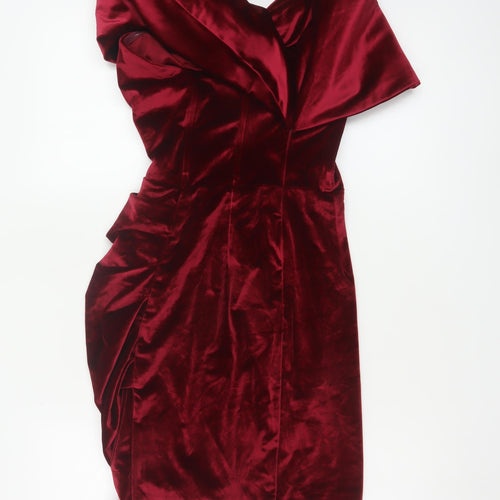 Club L London Women’s Red Velvet Off Shoulder Bodycon Dress Size 8
