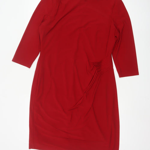 Roman Women Red Knee Length Sheath Dress Size 16 3/4 Sleeve Stretch