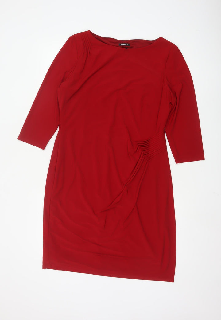 Roman Women Red Knee Length Sheath Dress Size 16 3/4 Sleeve Stretch