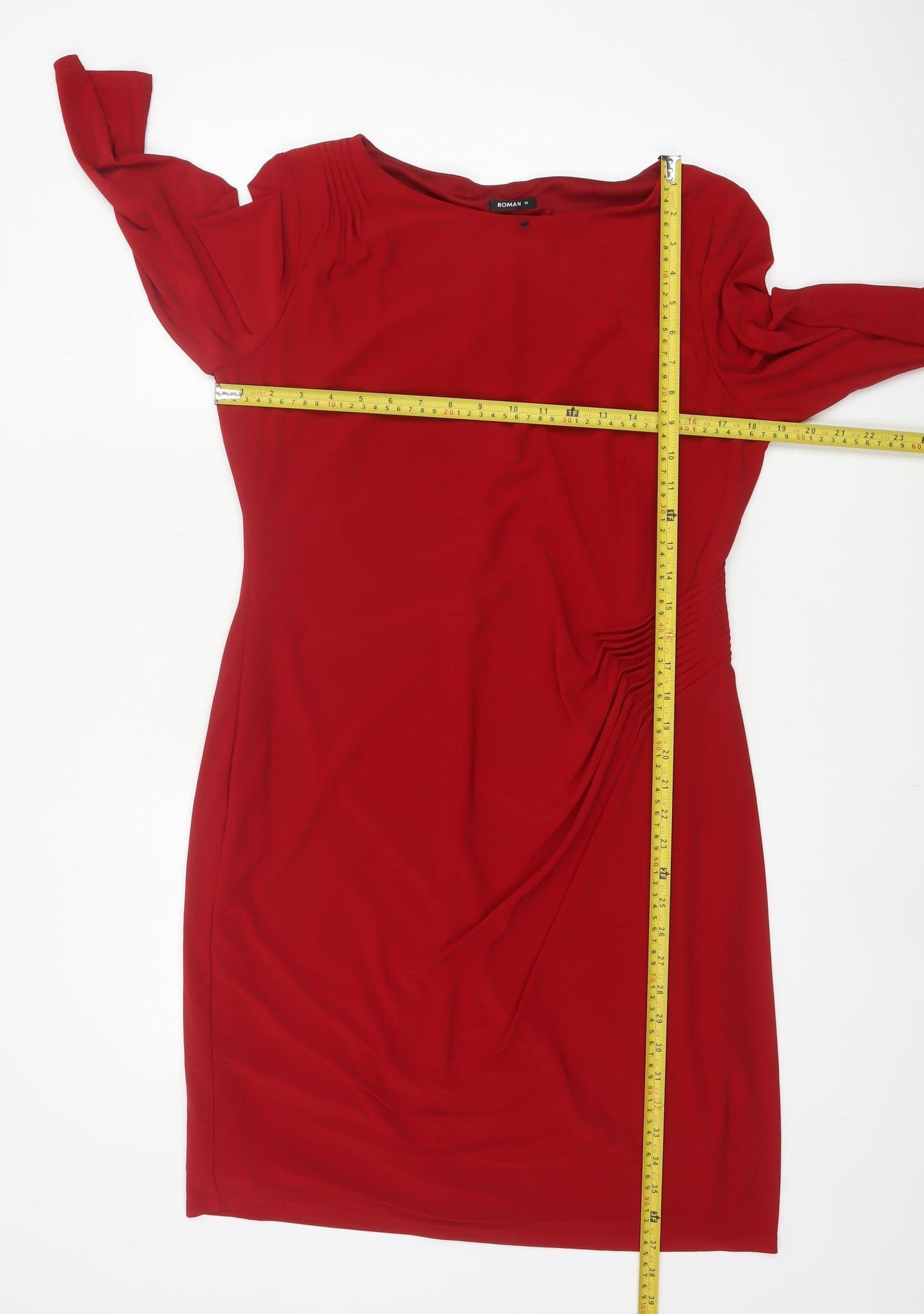 Roman Women Red Knee Length Sheath Dress Size 16 3/4 Sleeve Stretch