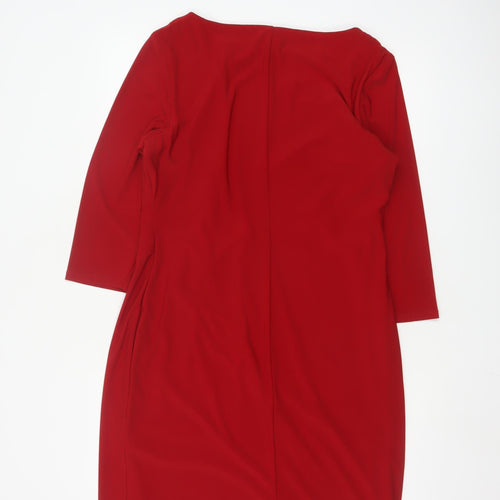 Roman Women Red Knee Length Sheath Dress Size 16 3/4 Sleeve Stretch