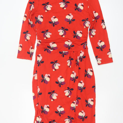 Boden Women Red Floral Bodycon Jersey Knee Length Dress Size 10