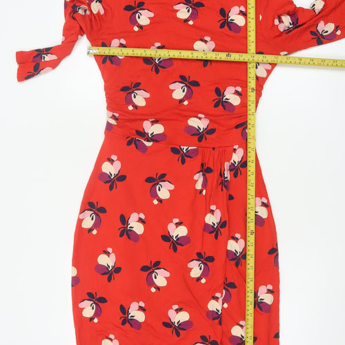 Boden Women Red Floral Bodycon Jersey Knee Length Dress Size 10