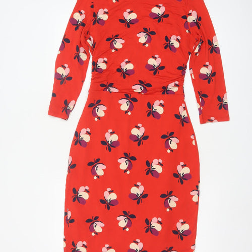 Boden Women Red Floral Bodycon Jersey Knee Length Dress Size 10