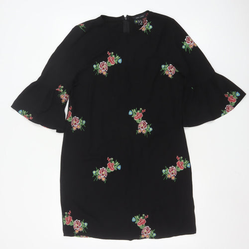 New Look Women Black Floral Embroidered Shift Dress Size 8