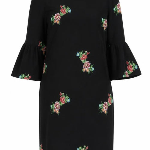 New Look Women Black Floral Embroidered Shift Dress Size 8