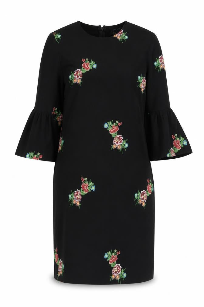 New Look Women Black Floral Embroidered Shift Dress Size 8