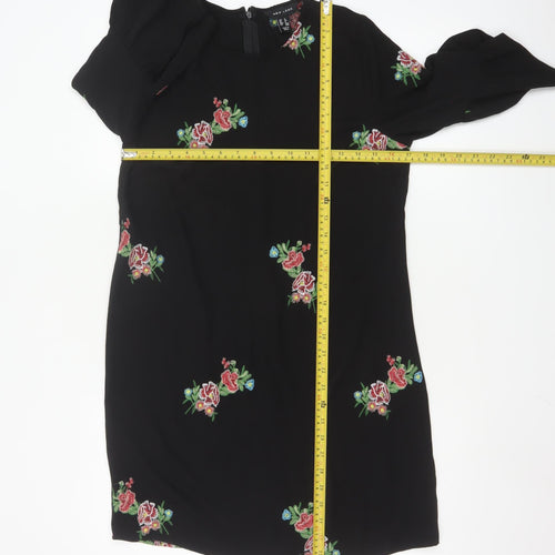 New Look Women Black Floral Embroidered Shift Dress Size 8