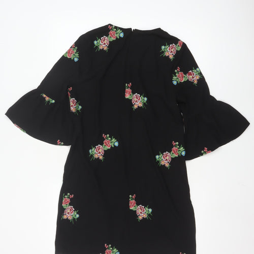 New Look Women Black Floral Embroidered Shift Dress Size 8