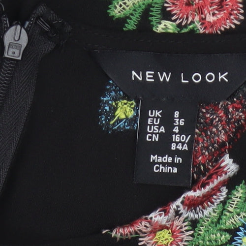 New Look Women Black Floral Embroidered Shift Dress Size 8