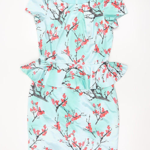 Whistle & Wolf Women’s Blue Floral Peplum Bodycon Dress Size 12
