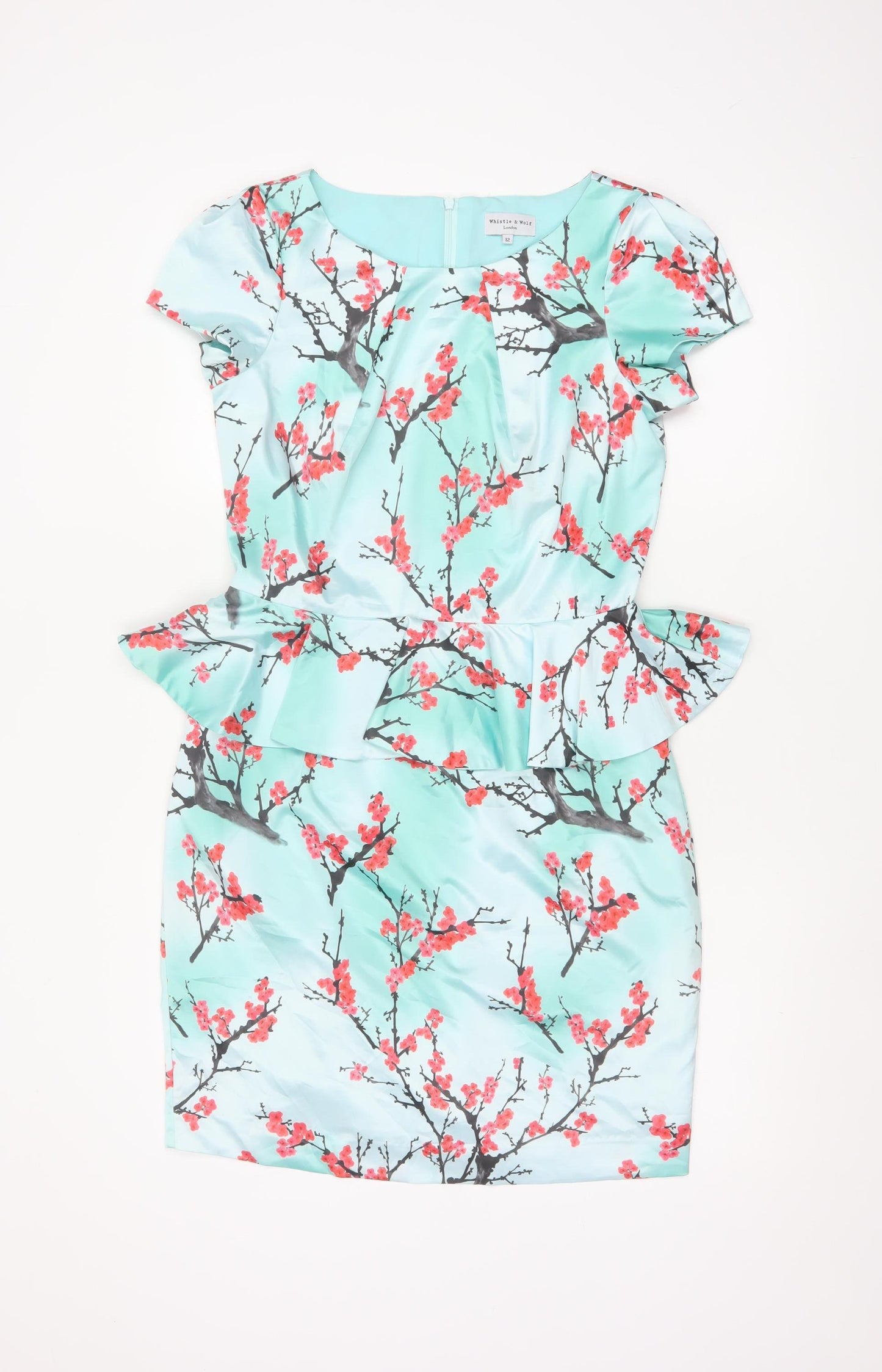 Whistle & Wolf Women’s Blue Floral Peplum Bodycon Dress Size 12