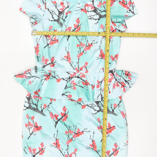 Whistle & Wolf Women’s Blue Floral Peplum Bodycon Dress Size 12