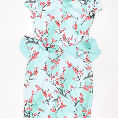 Whistle & Wolf Women’s Blue Floral Peplum Bodycon Dress Size 12
