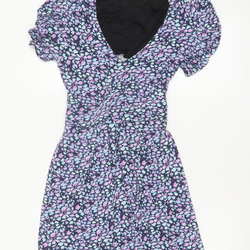 Oasis Women’s Blue Floral Wrap Dress Short Sleeve Size M