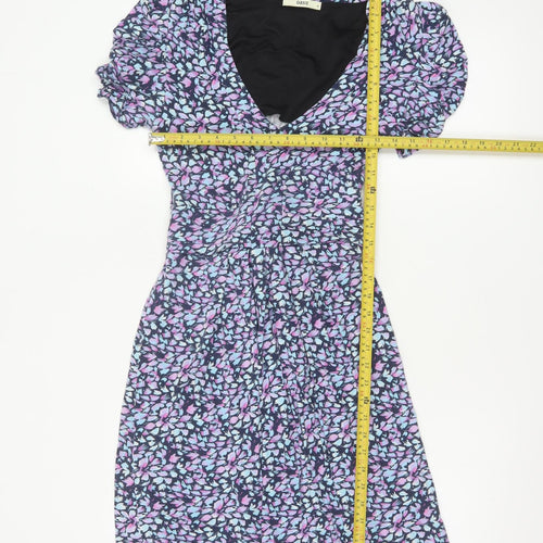 Oasis Women’s Blue Floral Wrap Dress Short Sleeve Size M