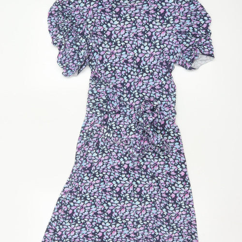 Oasis Women’s Blue Floral Wrap Dress Short Sleeve Size M