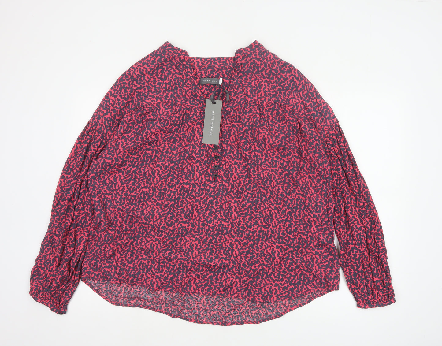 Mint Velvet Women’s Pink Animal Print Long Sleeve Viscose Tunic Blouse Size L