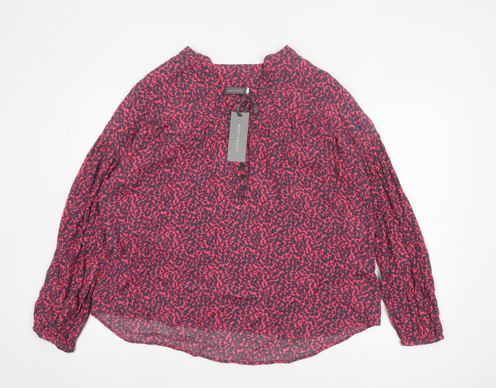 Mint Velvet Women’s Pink Animal Print Long Sleeve Viscose Tunic Blouse Size L